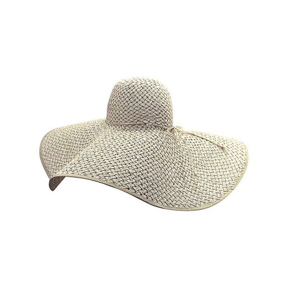 Cream & White Ultra Wide Brim Straw Floppy Hat - Picture 1 of 9